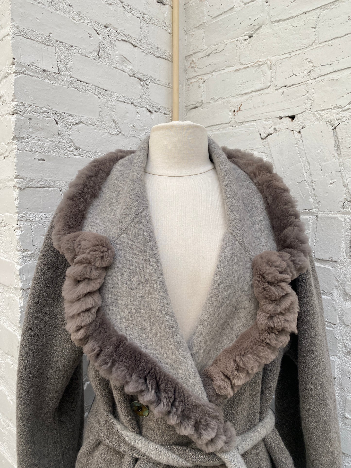 Fendi Vintage Grey Fur Trim Coat, 8, As is