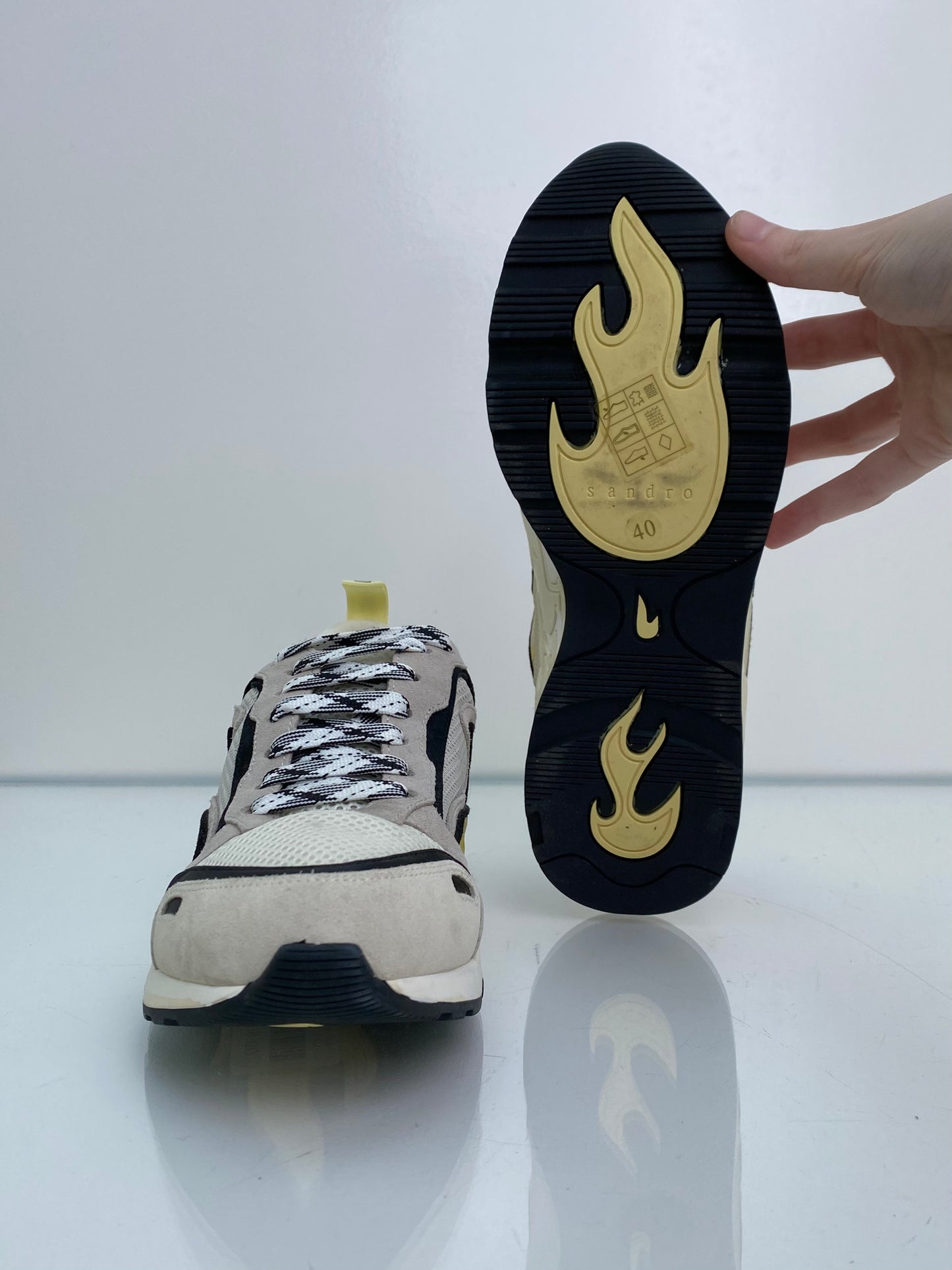 Sandro Yellow Snakeprint & Grey Suede Sneakers, 40