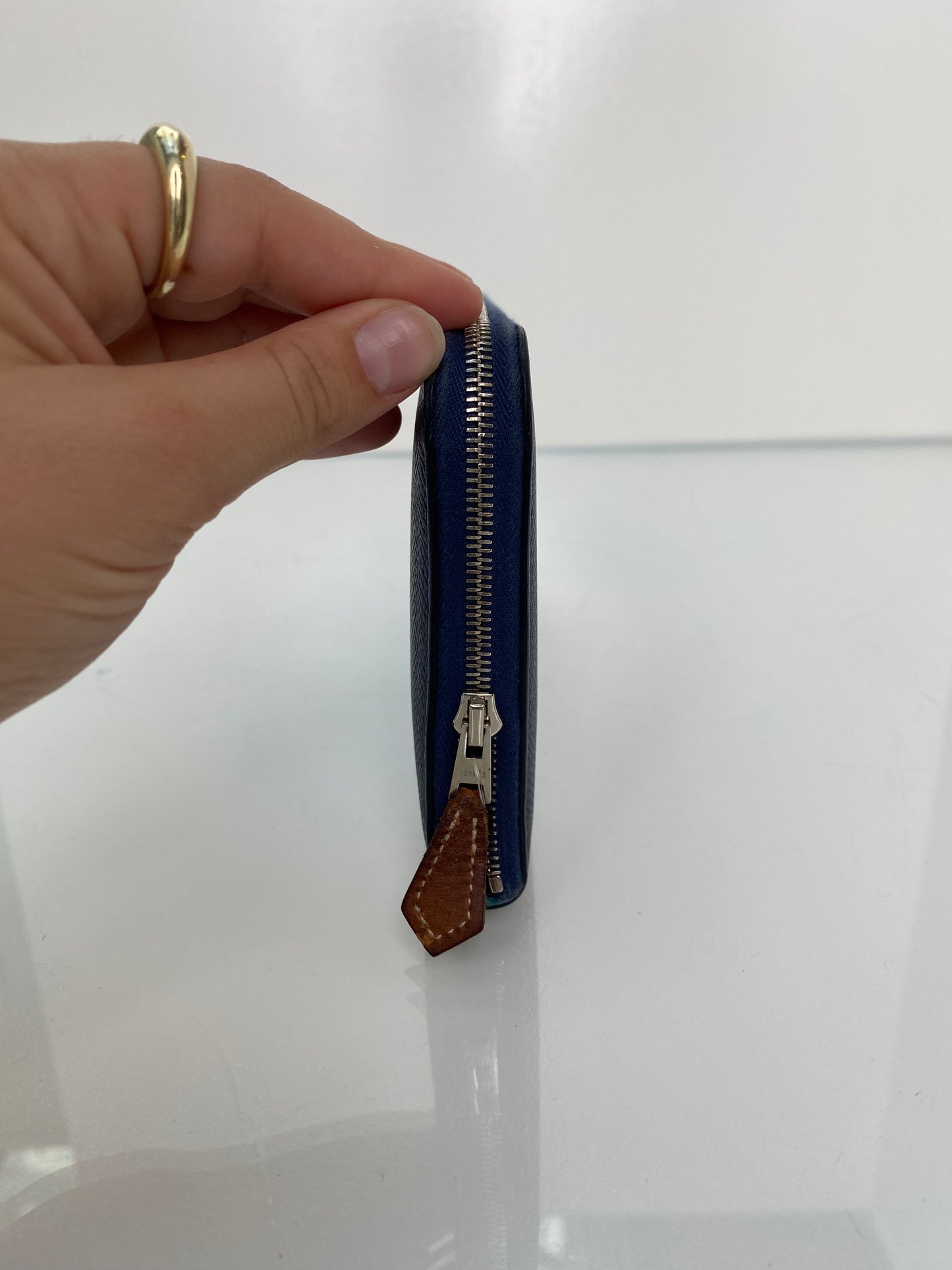 Hermes Azap Silk Blue Saphir Epsom Zip around Long wallet PHW