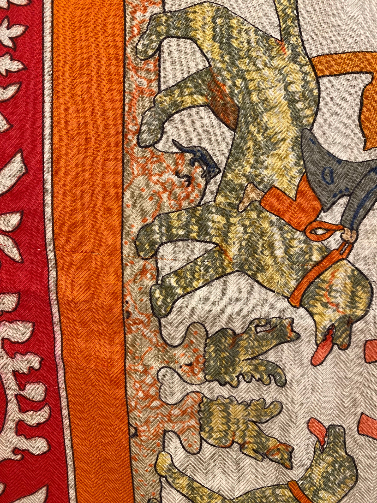Hermes Vintage Red & Orange 'Early America' Chasmere & Silk Scarf (As Is)