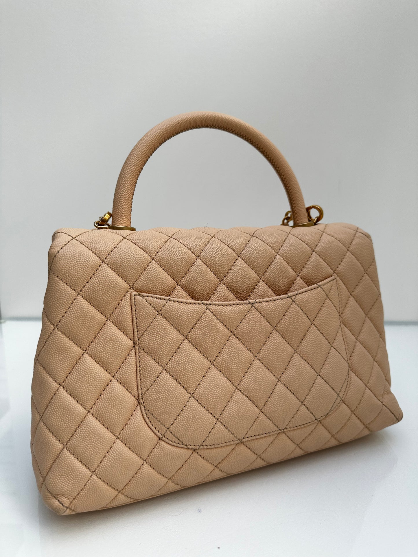 Chanel Medium Beige Coco Handle Caviar Leather GHW