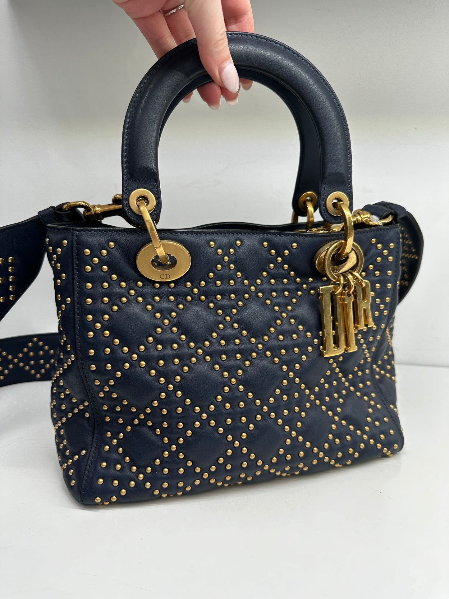 Christian Dior Navy Lady Dior Cannage Bag