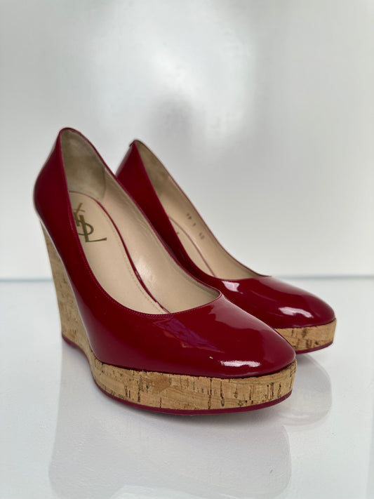 Saint Laurent Red Patent Wedges, 40
