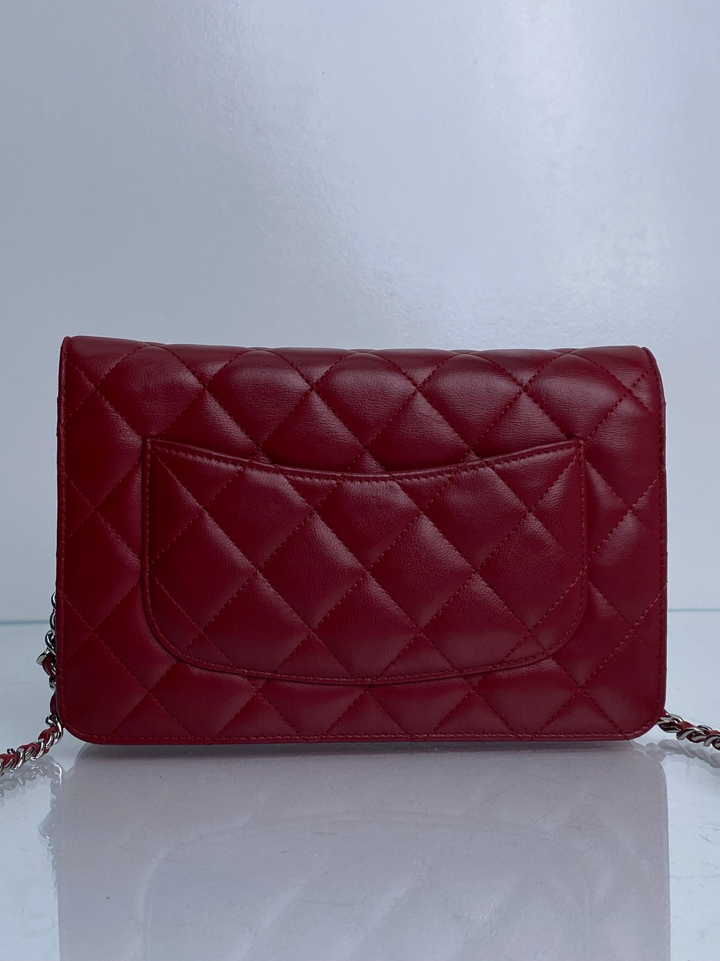 Chanel Red Lambskin Leather Wallet on Chain SHW