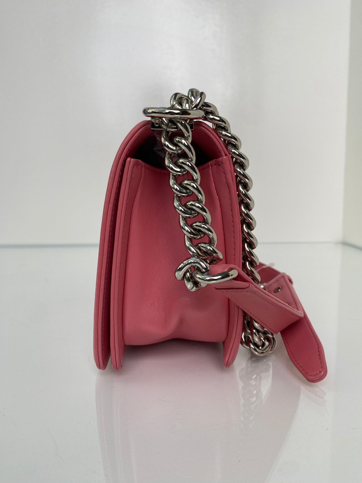 Chanel Boy Medium Pink Chevron Calfskin SHW