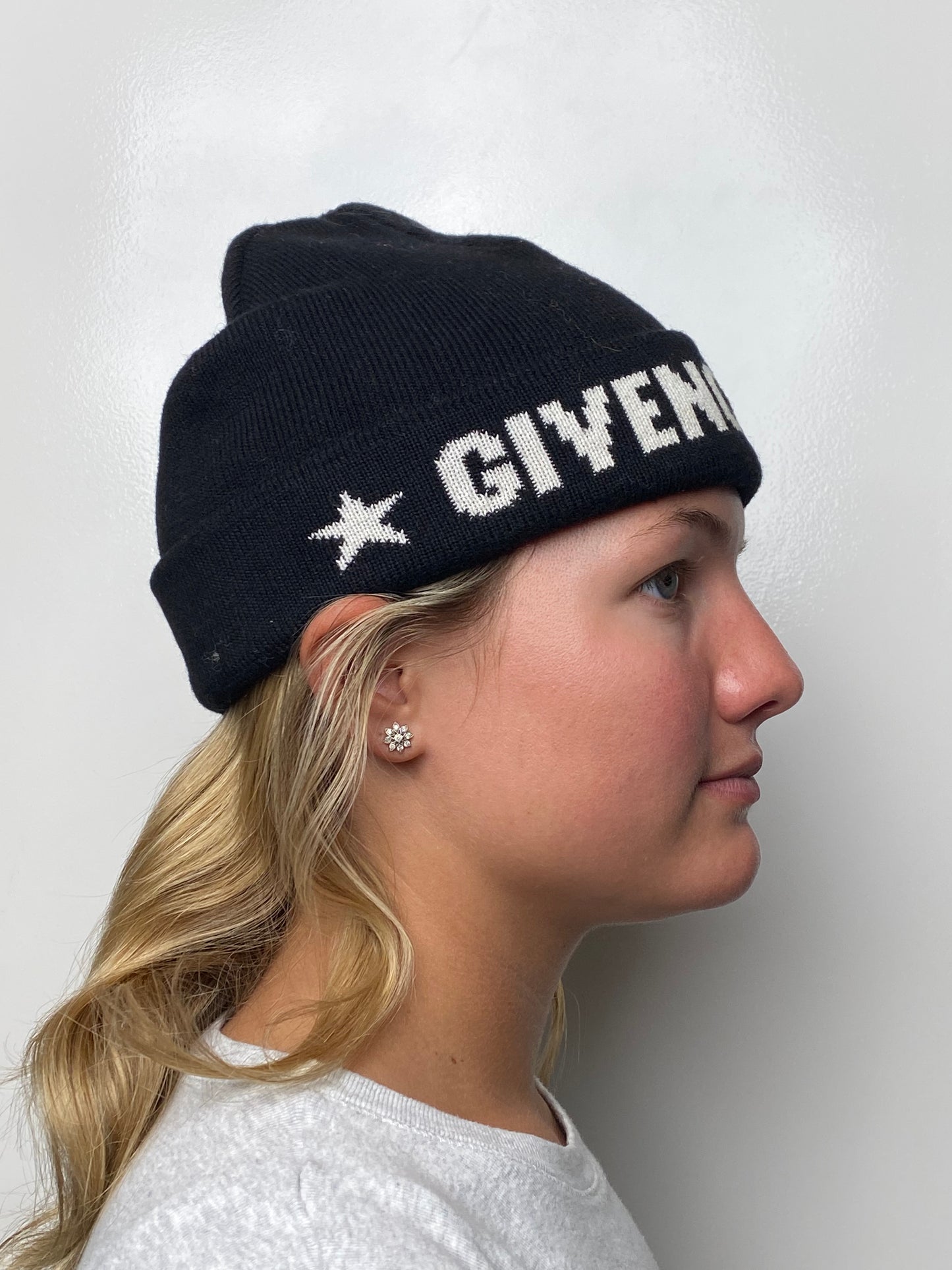 Givenchy Black & White Star Logo Cotton & Cashmere Beanie