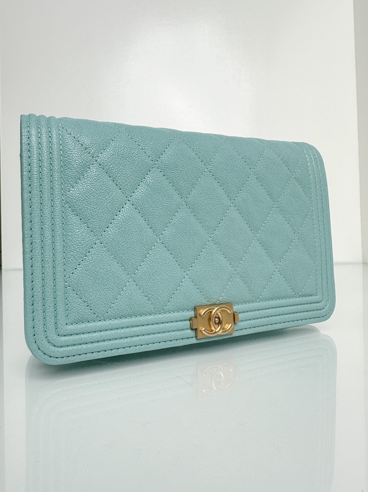 Chanel Tiffany Blue Caviar Boy Wallet on Chain GHW