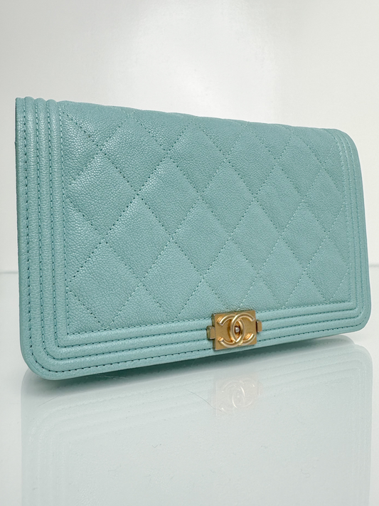 Chanel Tiffany Blue Caviar Boy Wallet on Chain GHW