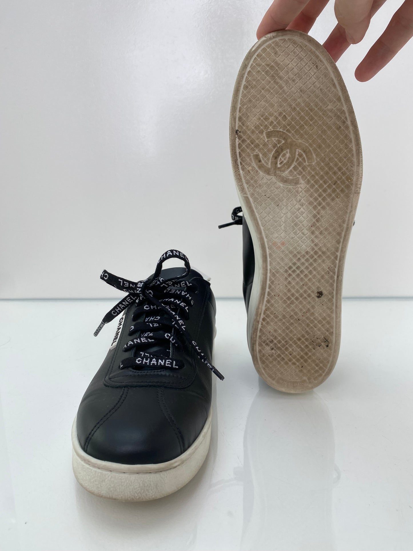 Chanel Black and White CC Logo Sneakers 40