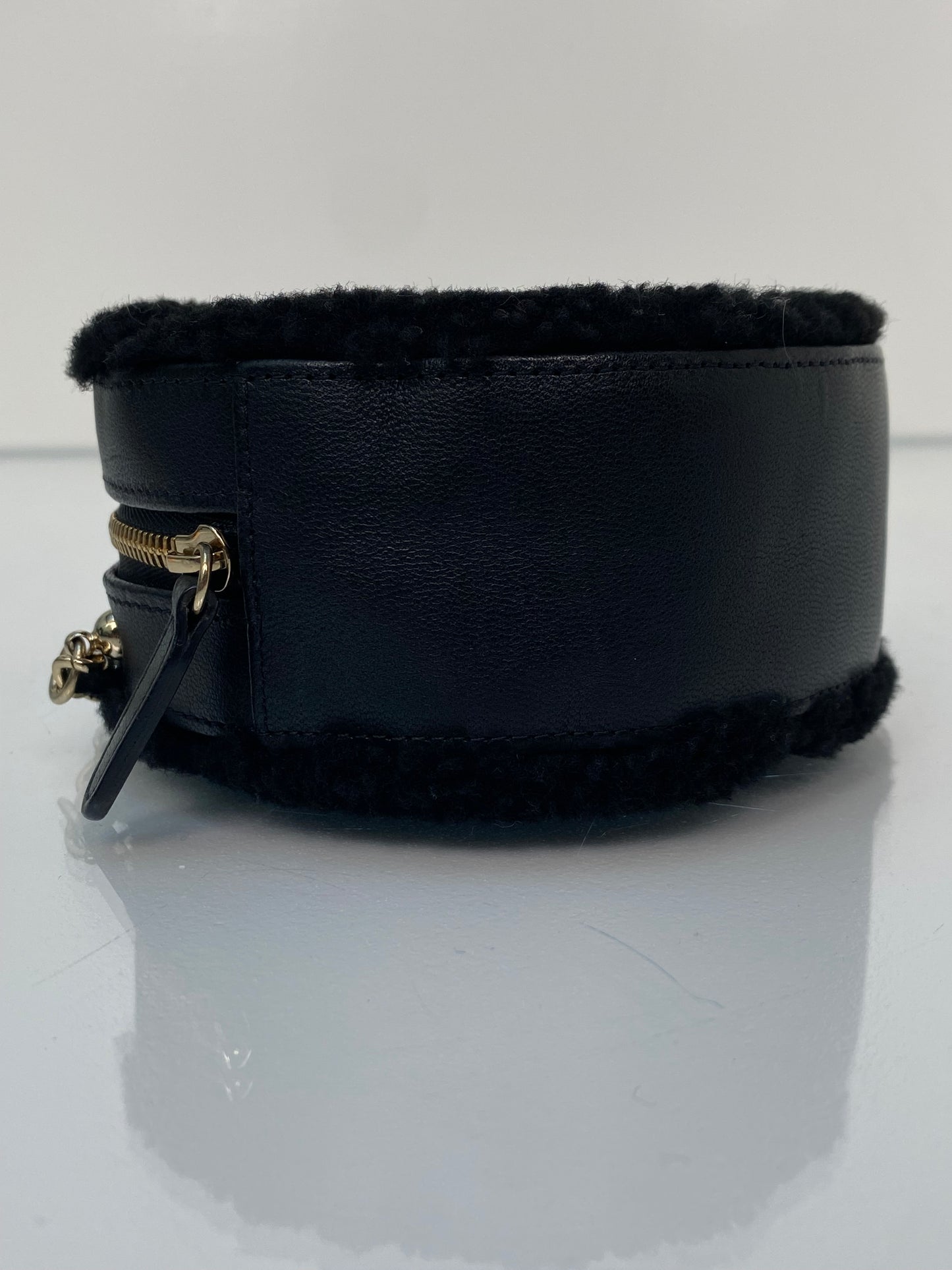 Chanel Black Shearling Chevron Round Mini Crossbody Bag