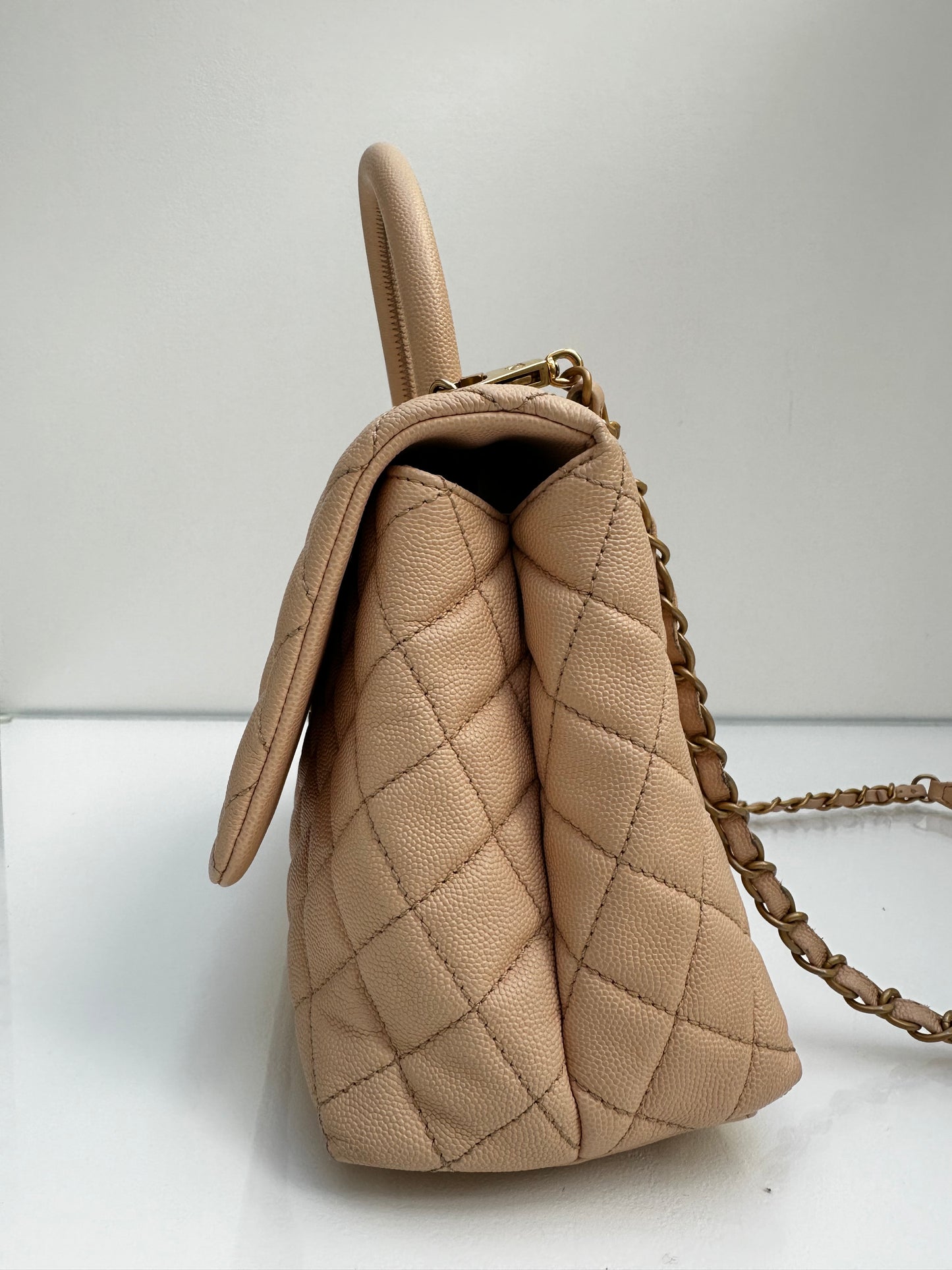 Chanel Medium Beige Coco Handle Caviar Leather GHW