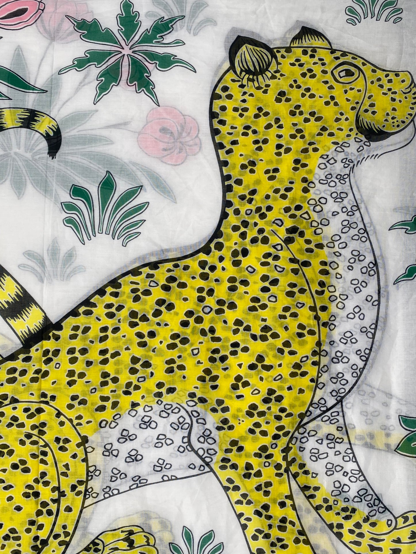 Hermes White, Green, Pink, & Yellow Leopard Cotton Large Scarf