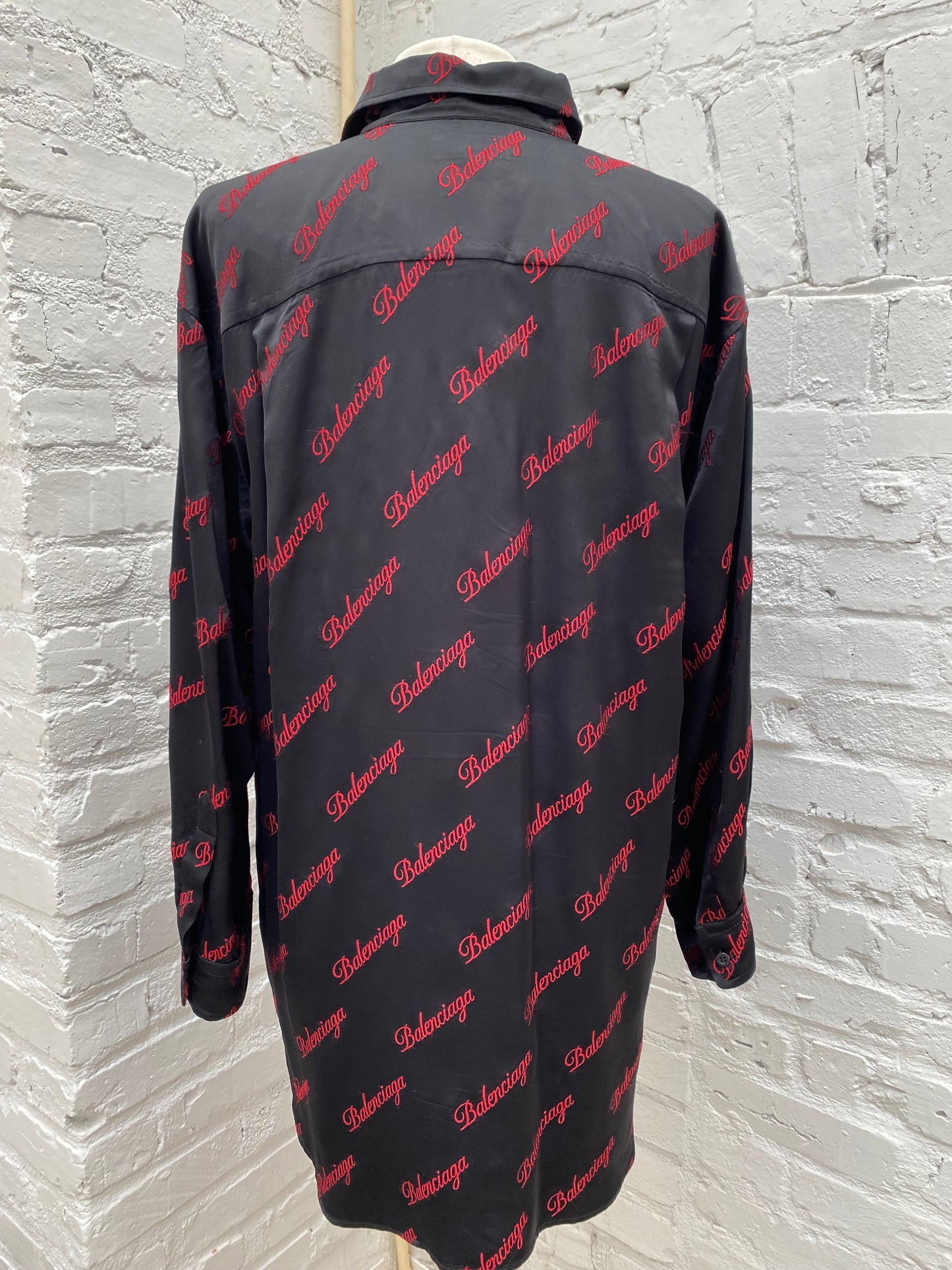 Balenciaga Black & Red Barrage Letter Logo Silk Shirt, 38