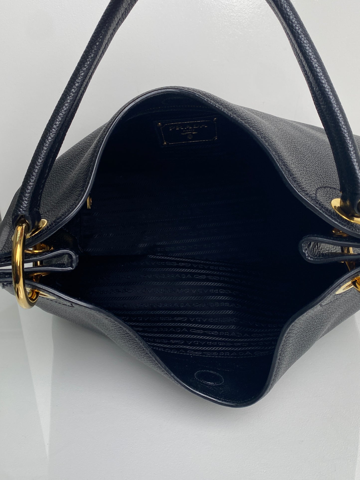 Prada Vitello Phenix Black Leather Hobo GHW