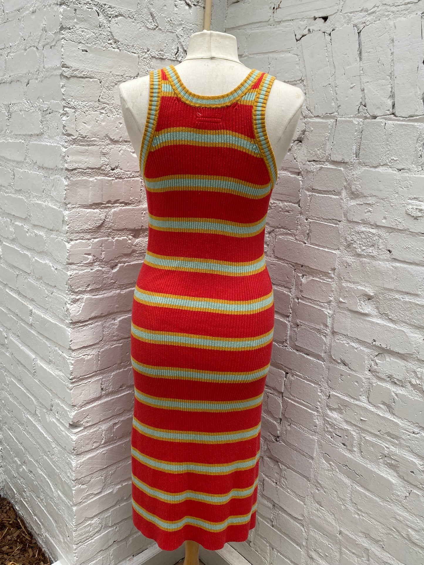 Mother Yellow, Blue & Orange Striped Ribbed Dress, S-M