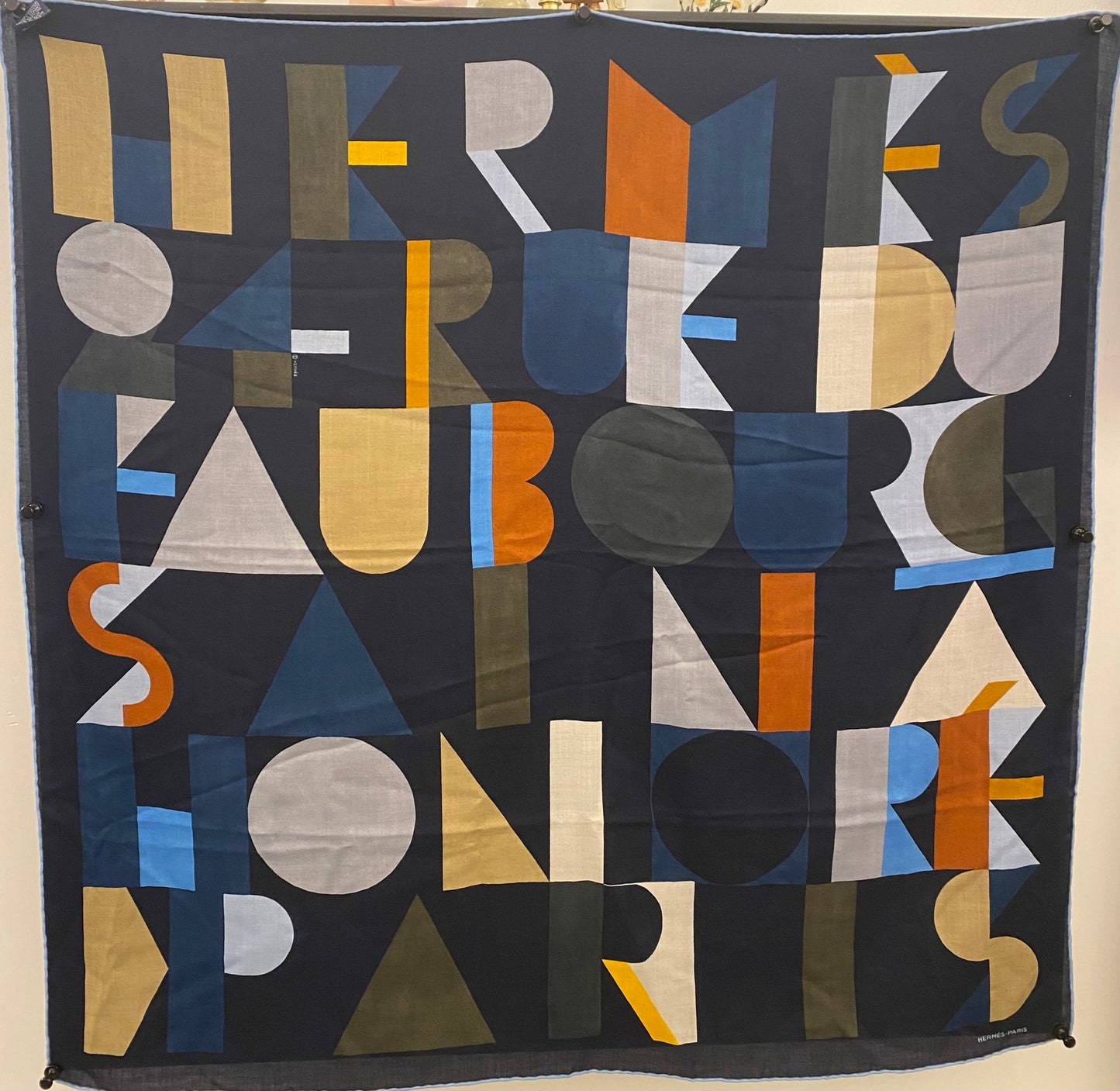 Hermes Navy Block Letter Cashmere Scarf
