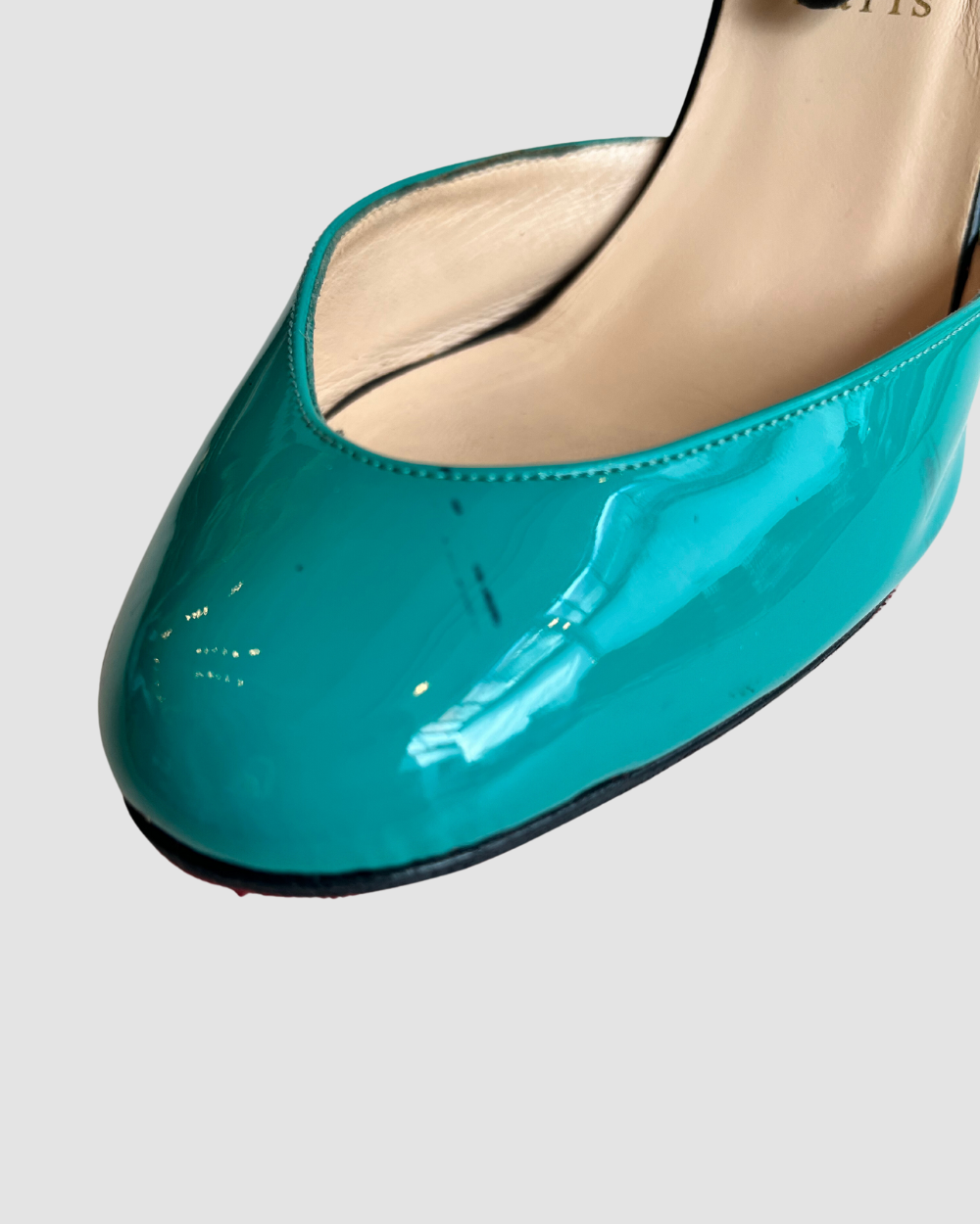 Christian Louboutin Teal & Black Patent Leather Heels, 40.5