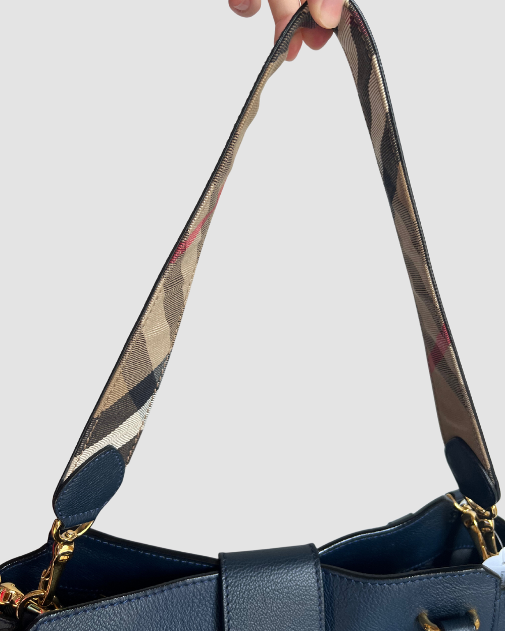 Burberry Navy Leather Buckle Tote Bag