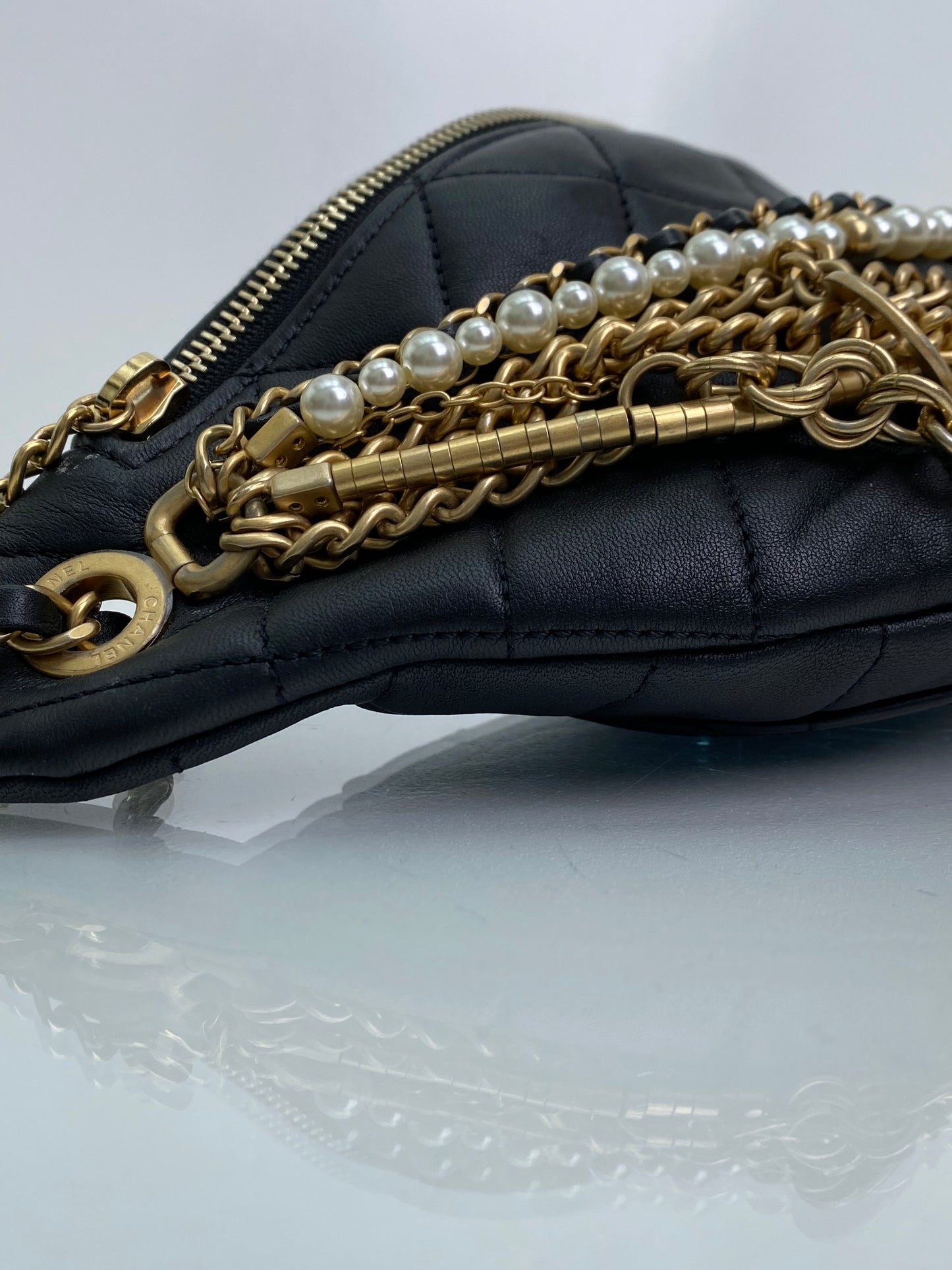 Chanel All About Chains Black Leather Bum Bag