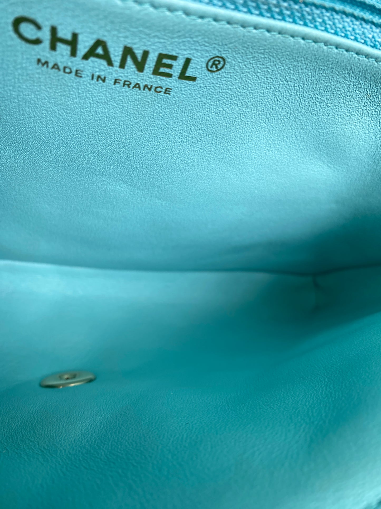 Chanel Light Blue Caviar Quilted Clutch LGHW