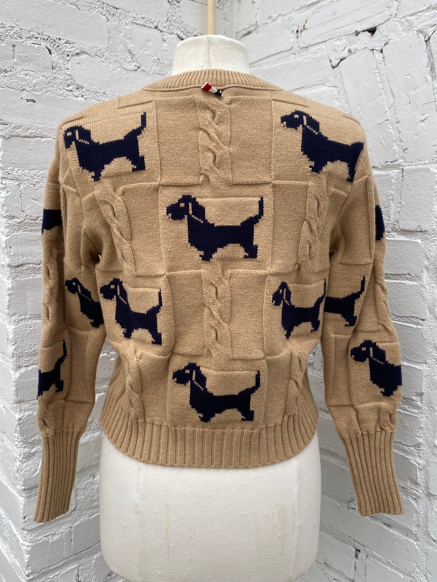 Thom Browne Beige & Black Hector Dog Cardigan, EST XS/S