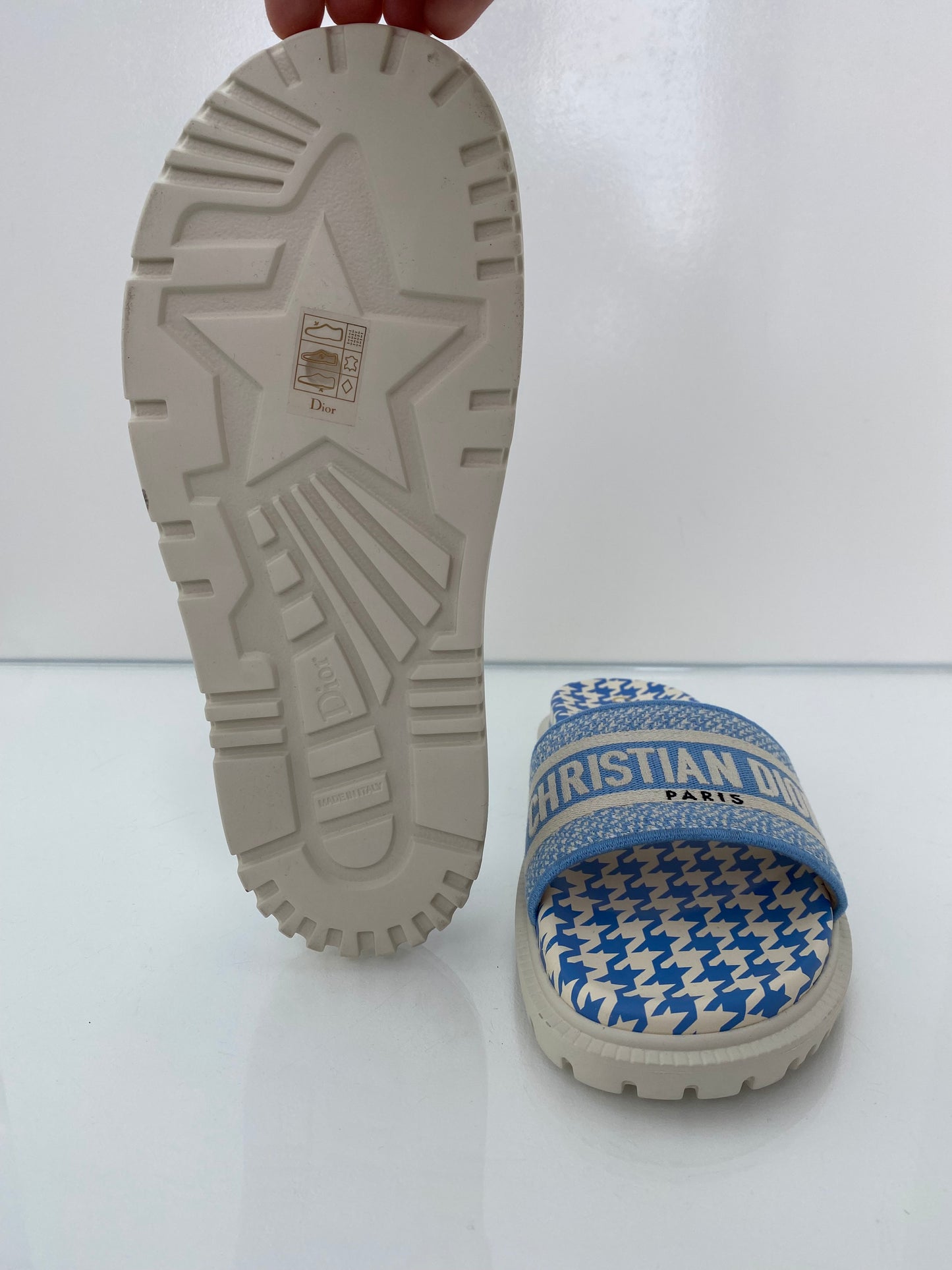 Christian Dior Blue Houndstooth Slides, 41