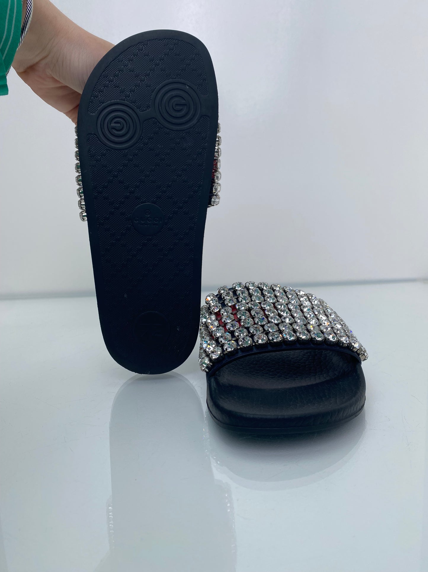 Gucci Black Crystal Slides, 37
