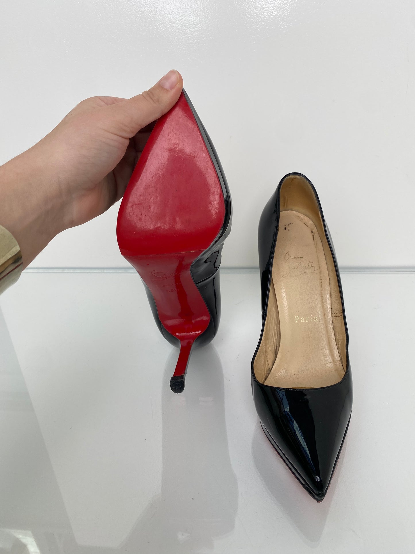 Christian Louboutin Black Patent Heels, 38.5