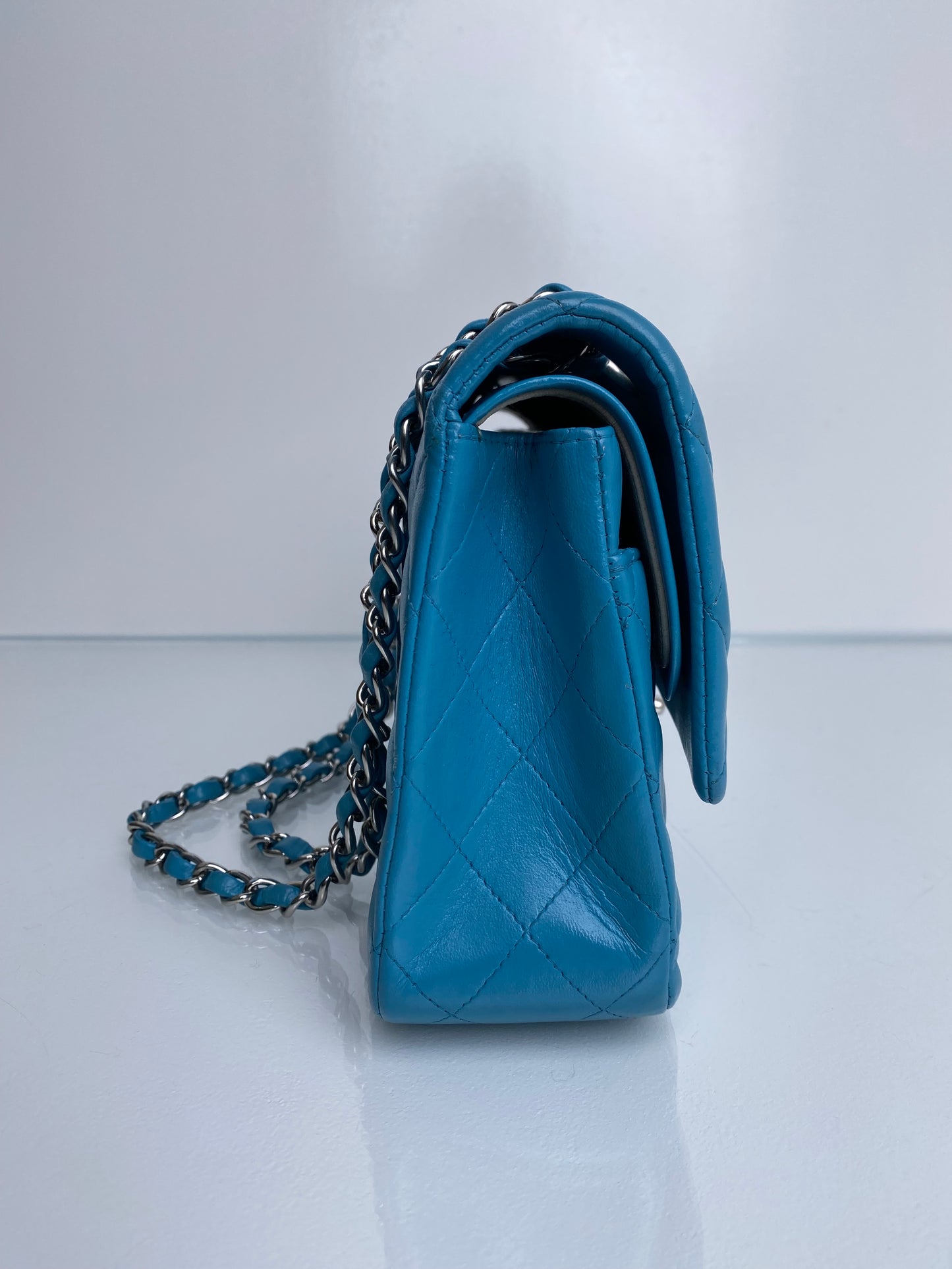 Chanel Classic Double Flap Turquoise Lambskin Bag SHW