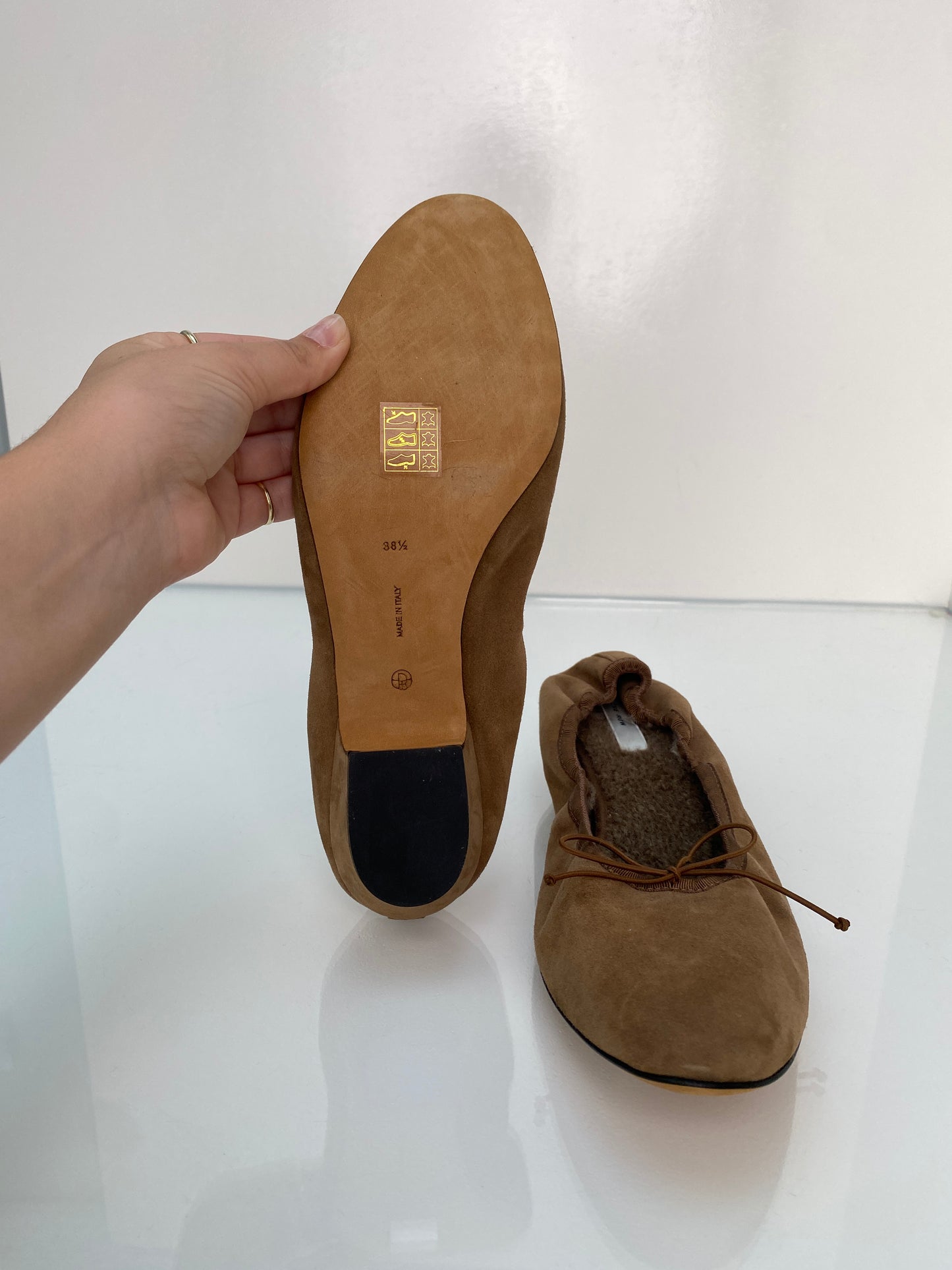 The Row Suede Fur Lined Ballet Flats, 38.5
