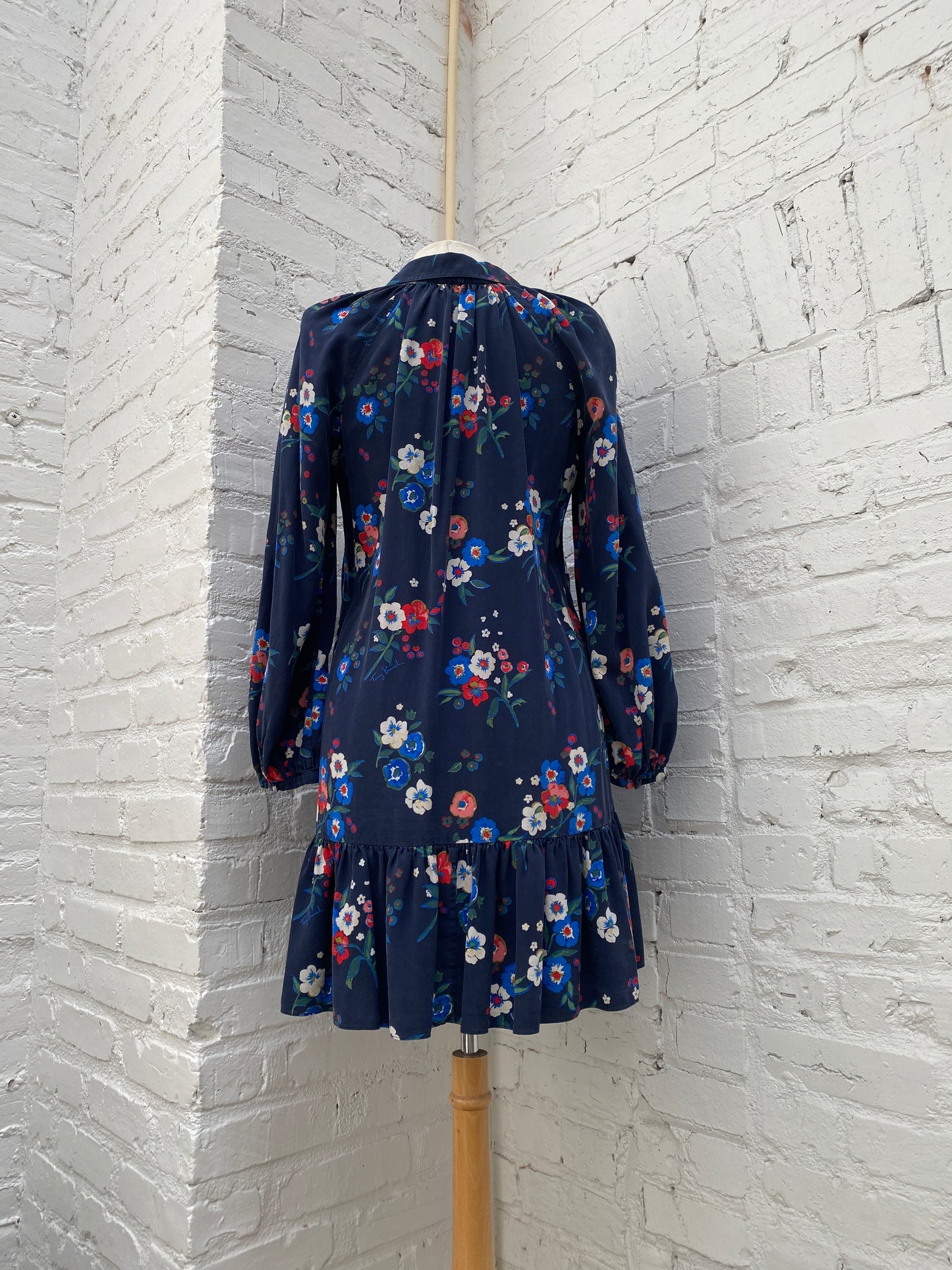 Tory Burch Navy & Floral Multicolor Long Sleeve Dress, 6