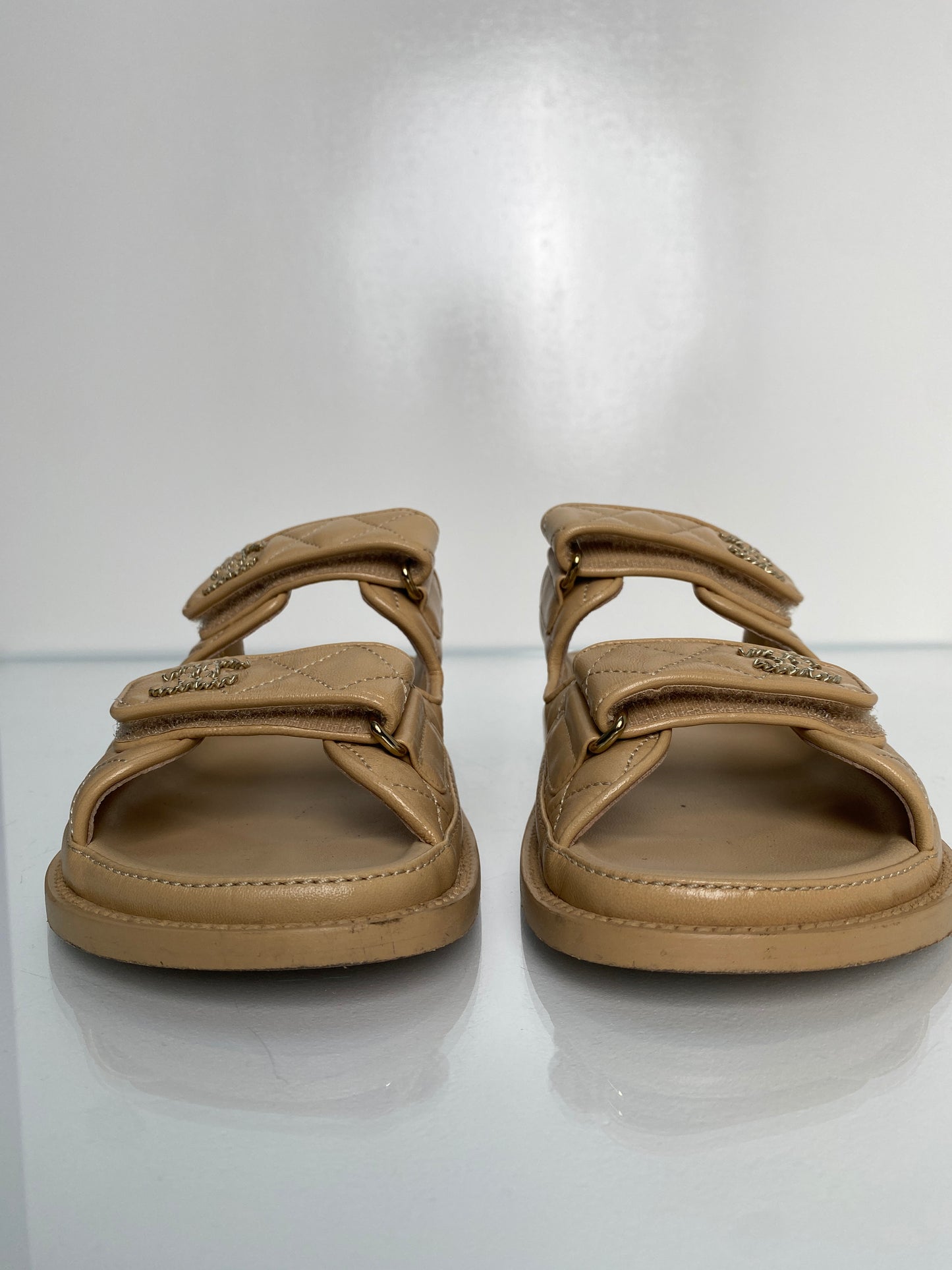 Chanel Beige Lambskin CC Dad Sandals, 37
