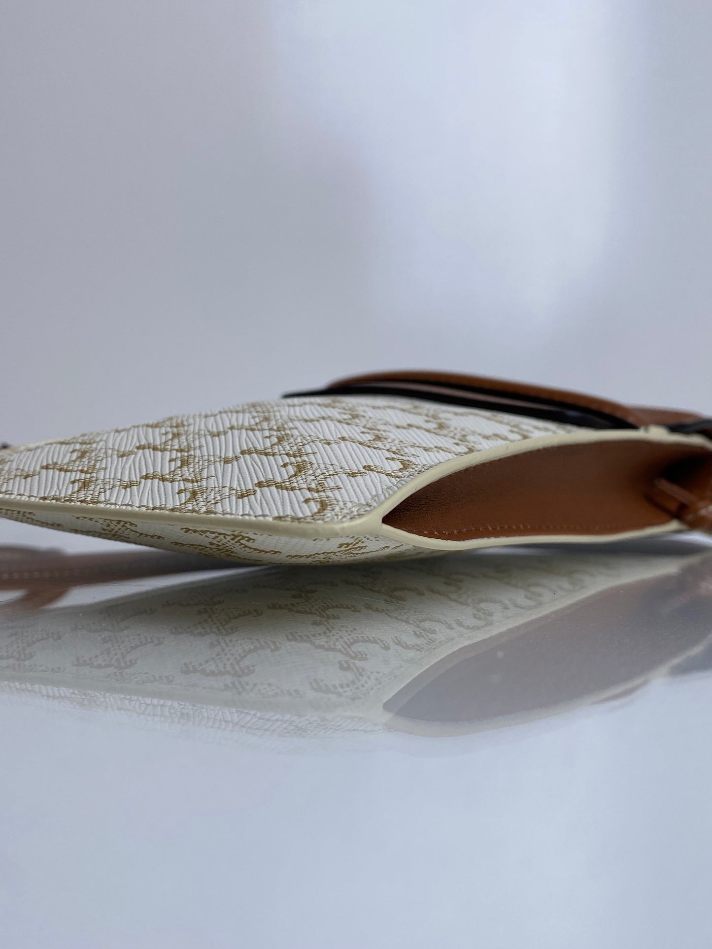 Celine White & Tan Triomphe Phone Holder Crossbody Bag