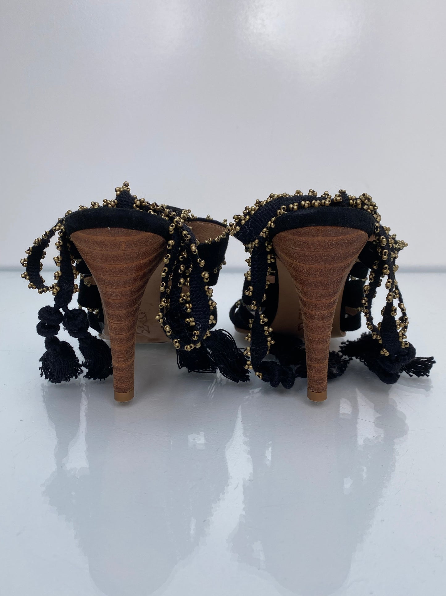 Ulla Johnson Black/Gold Suede Sandals, Size 39