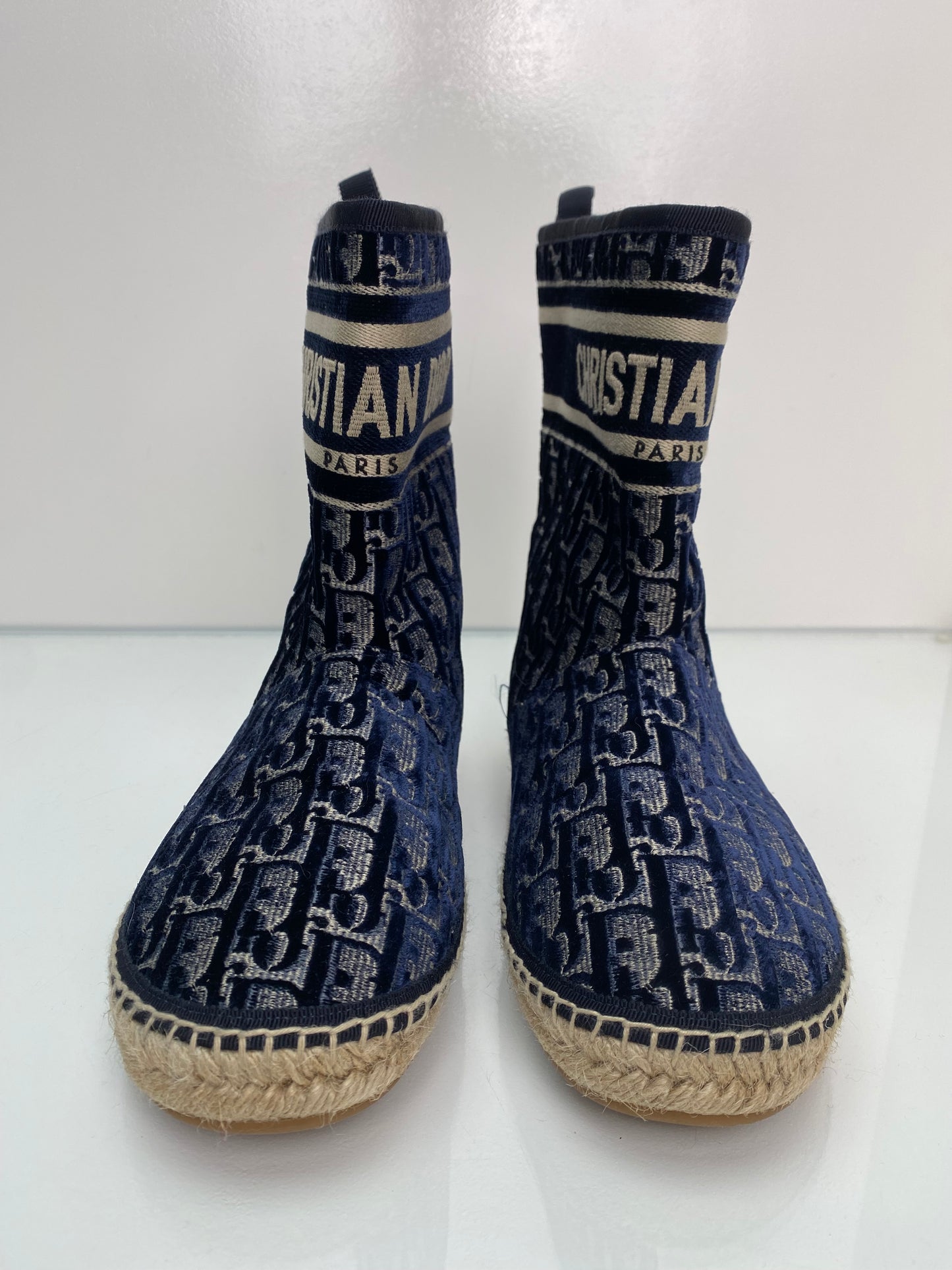 Dior Navy Velvet Oblique Granville Espadrille Boots, 38.5