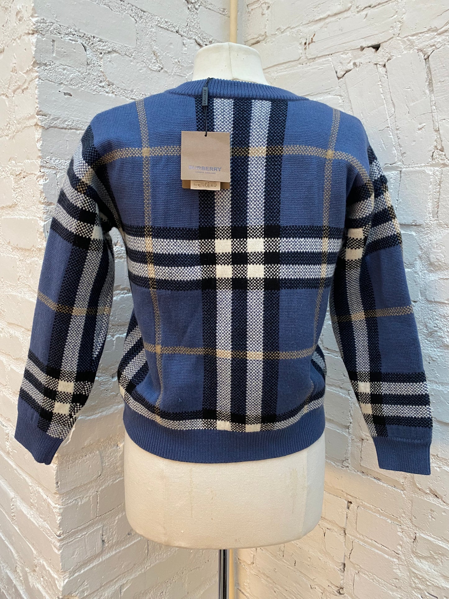 Burberry Kids Blue Tartan Crewneck Sweater, 12Y