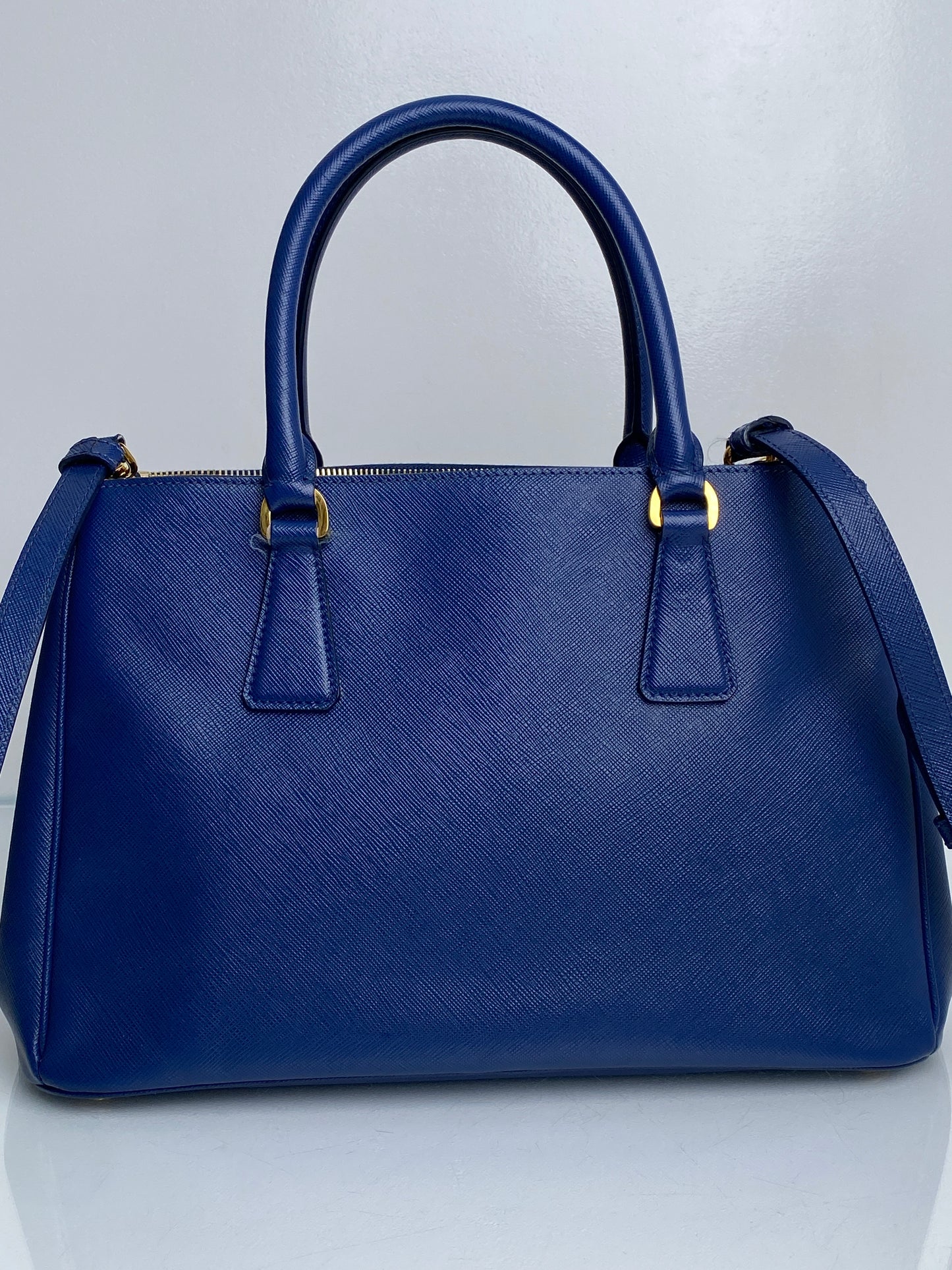 Prada Saffiano Lux Blue Small Tote Bag GHW