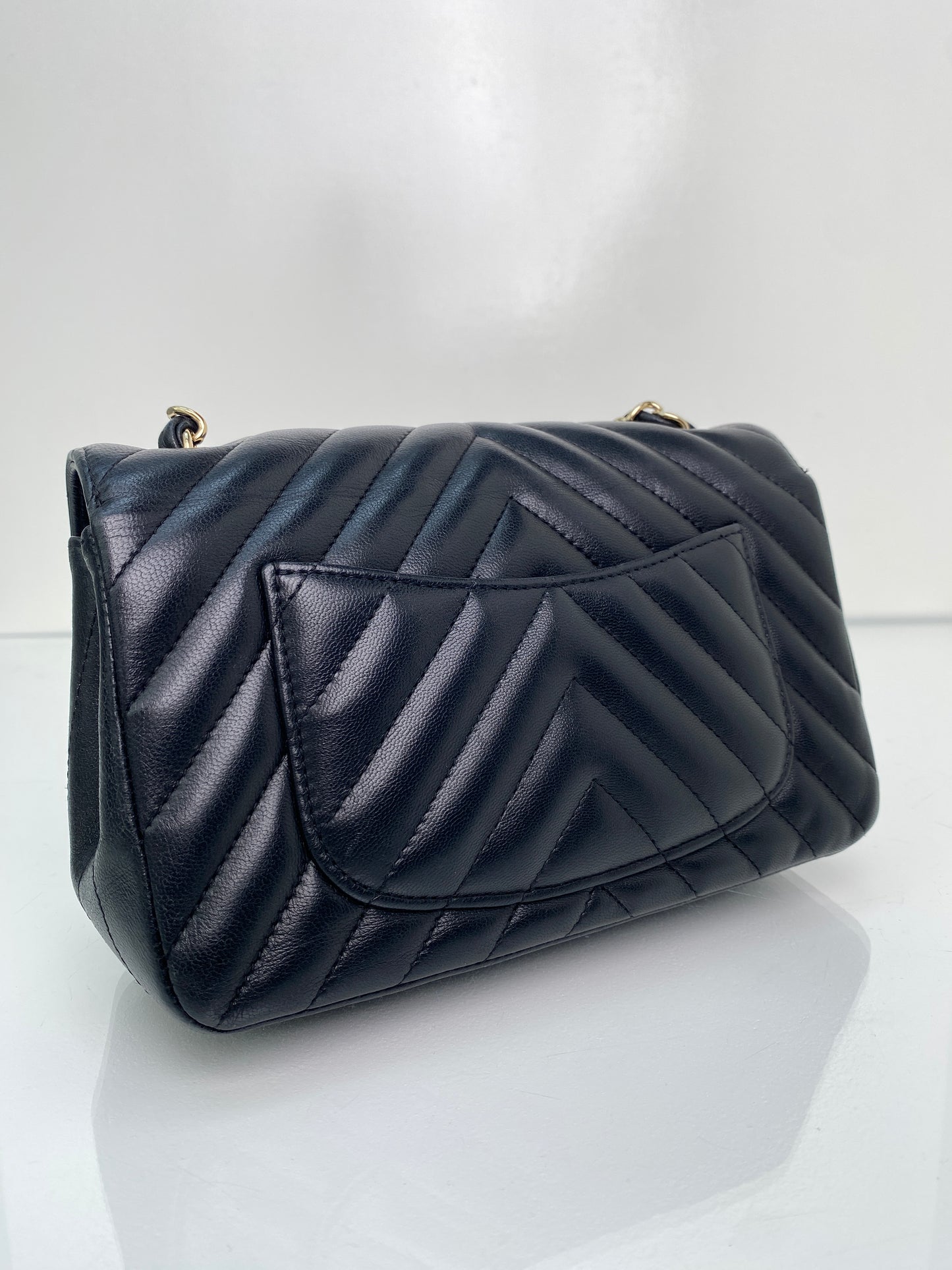 Chanel Classic Black Mini Rectangular Chevron Flap Bag GHW