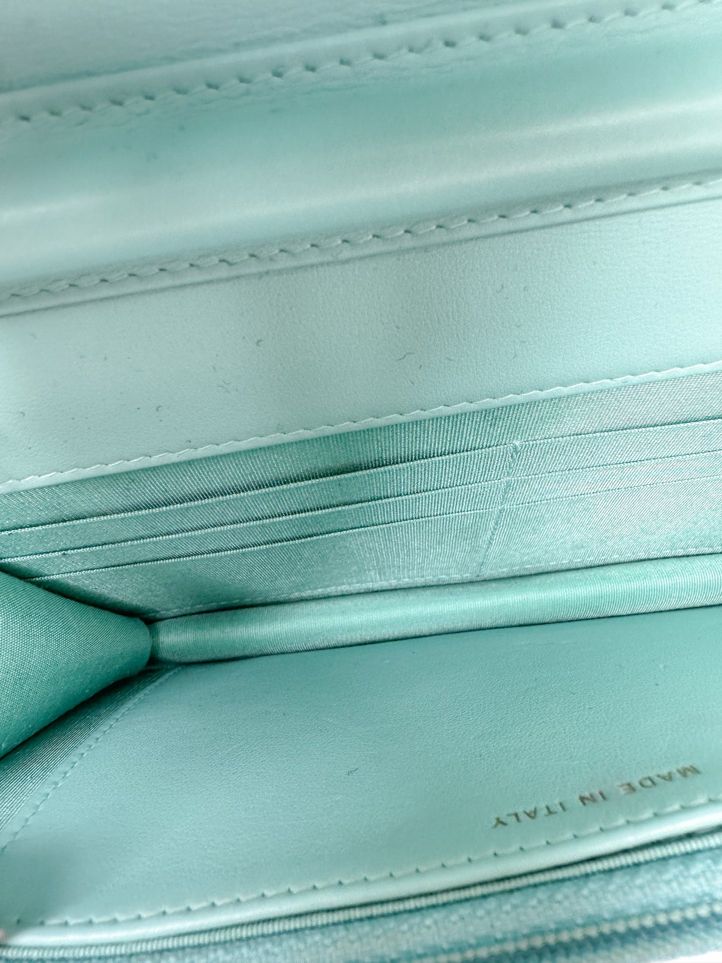 Chanel Tiffany Blue Caviar Boy Wallet on Chain GHW