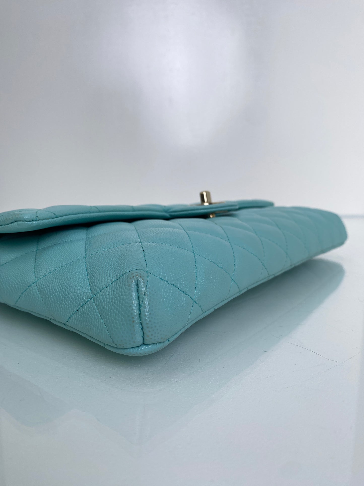 Chanel Light Blue Caviar Quilted Clutch LGHW
