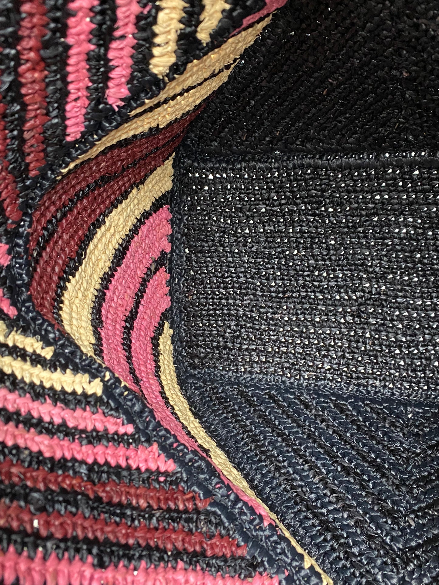 Loewe Pink, Black, & Tan Raffia Puzzle Fold Medium Tote Bag