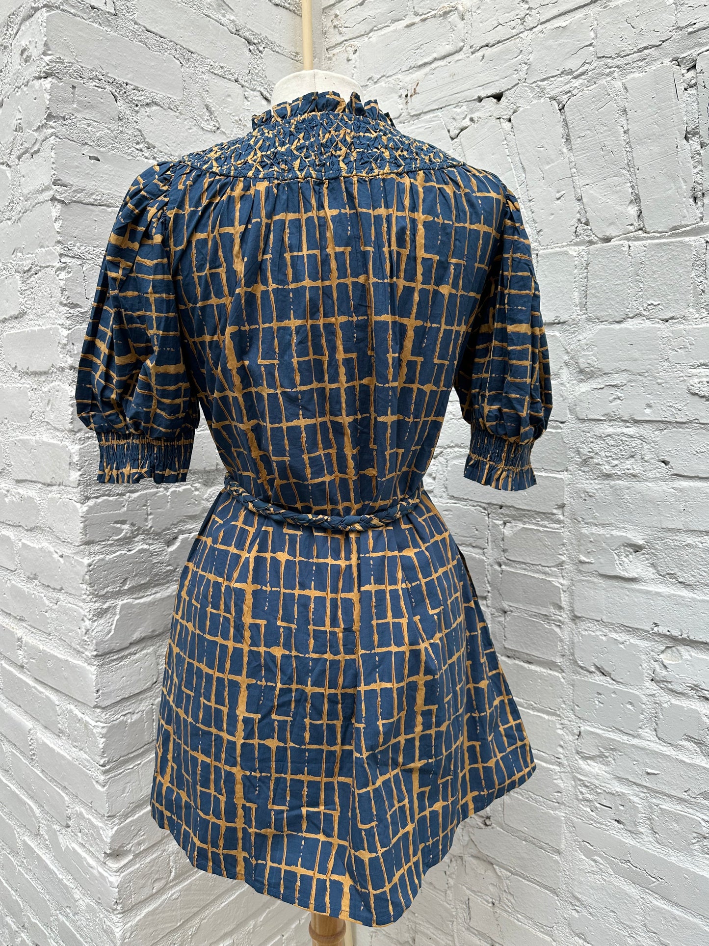 Olivia James Blue/Yellow Geometric Dress S