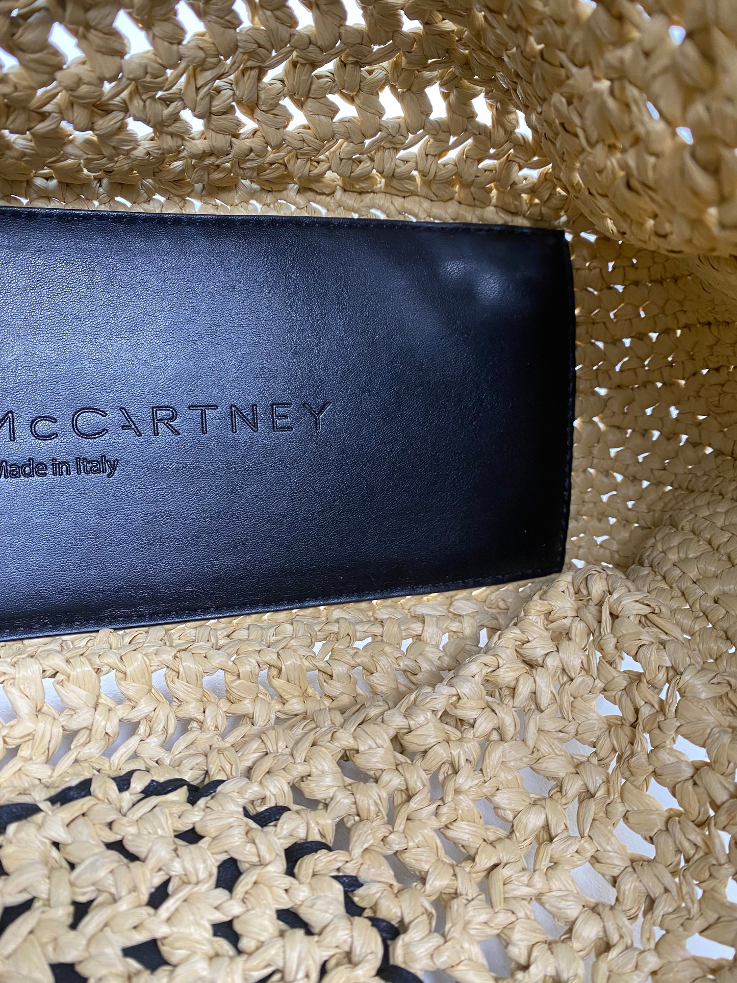 Stella McCartney Black Vegan Leather & Raffia Shoulder Bag