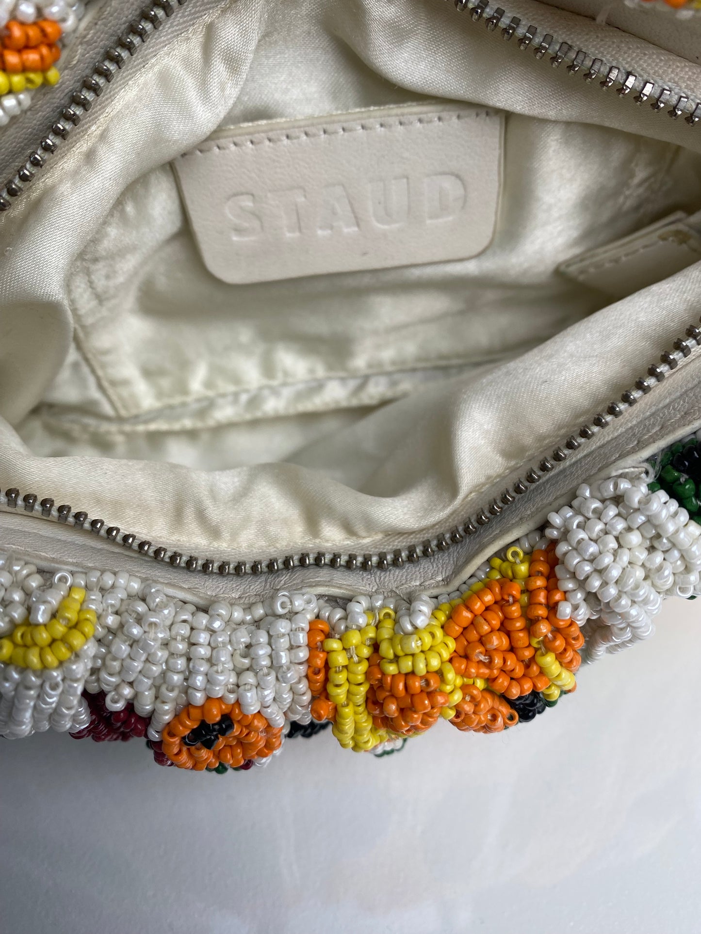 Staud White & Multicolor Beaded Fruit Bag SHW