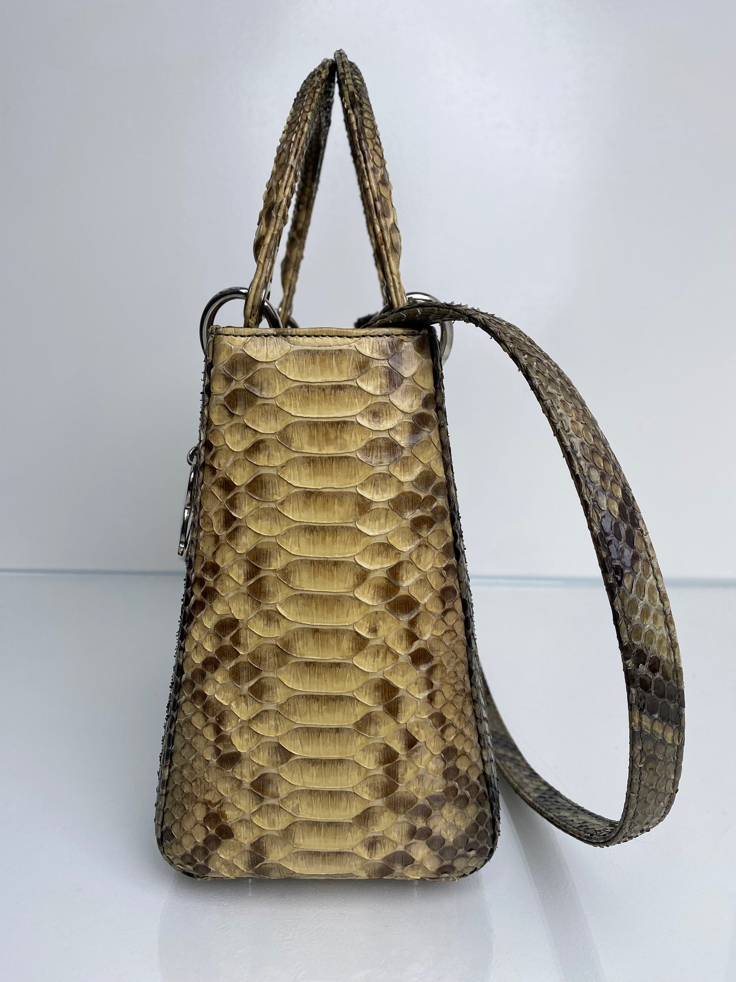 Christian Dior Lady Dior Yellow & Black Python Bag SHW