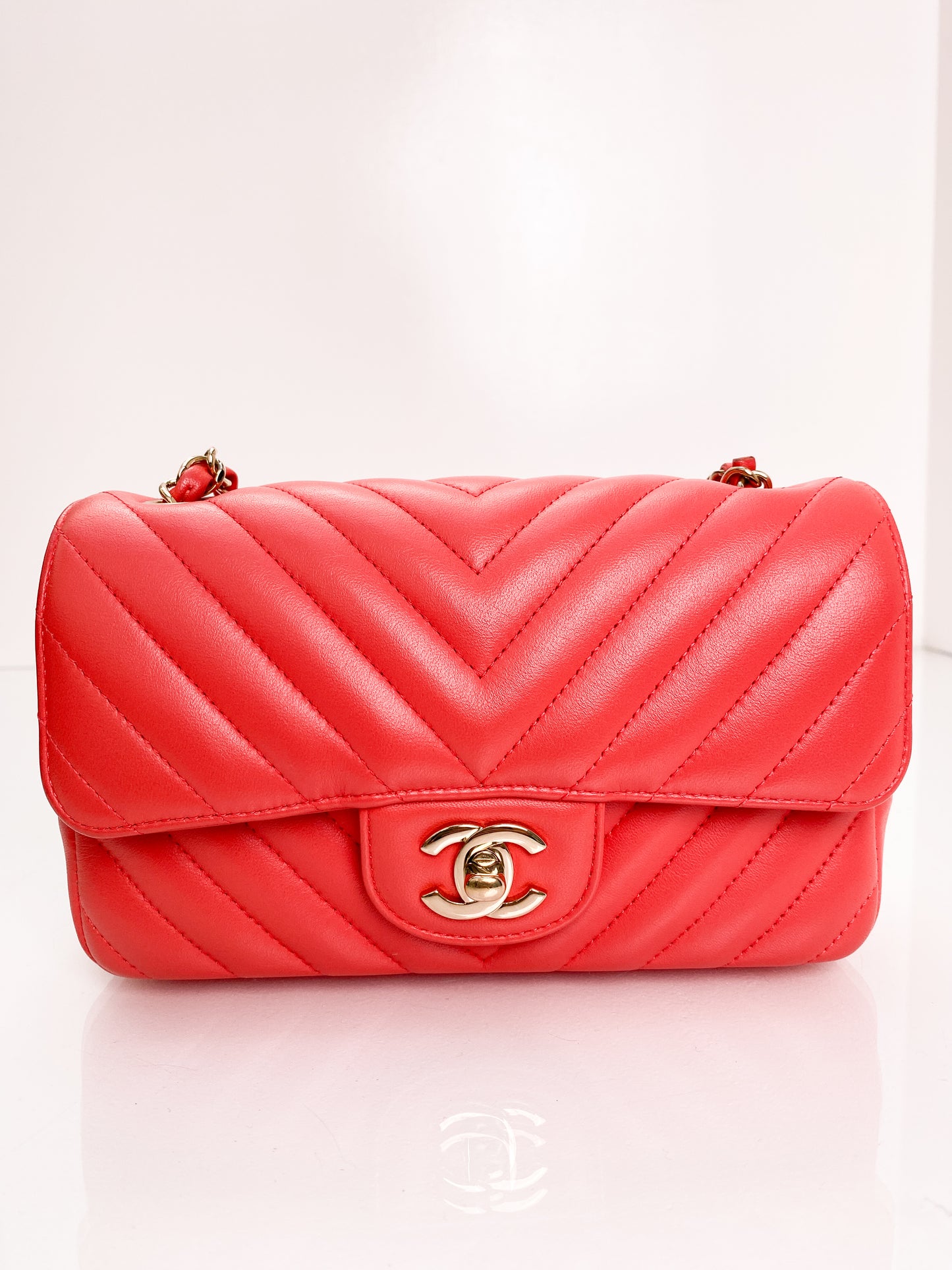 Chanel Classic Mini Rect Orange/Red Chevron LGHW