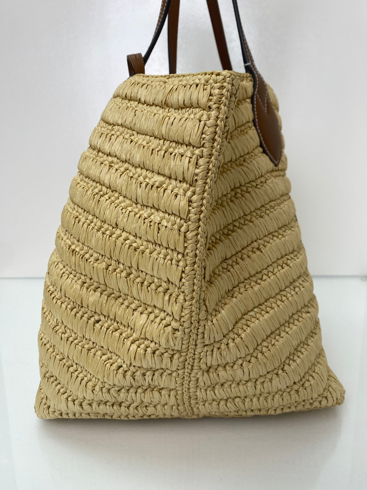 Gucci Brown Leather & Raffia Woven Medium Tote Bag