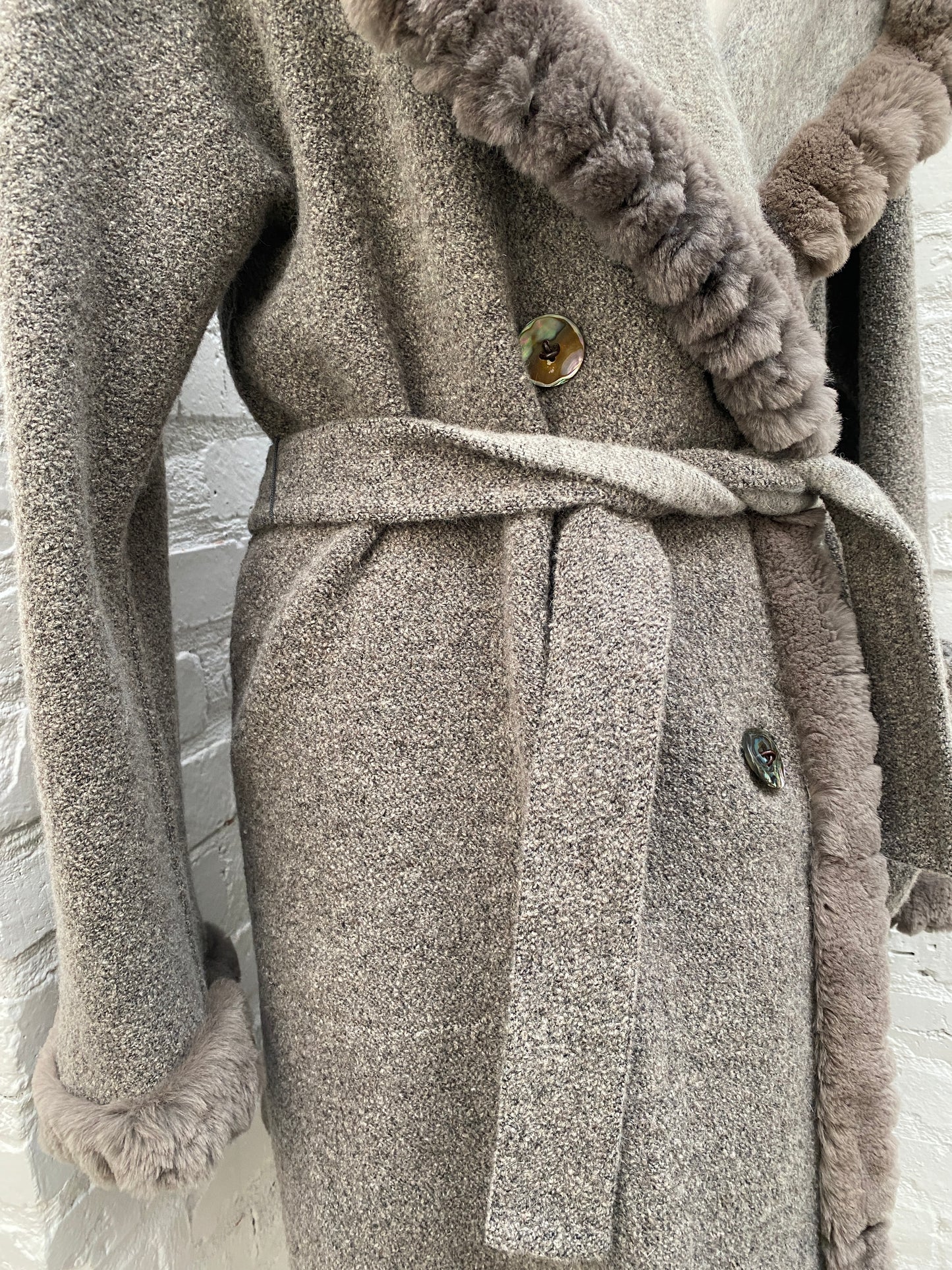 Fendi Vintage Grey Fur Trim Coat, 8, As is