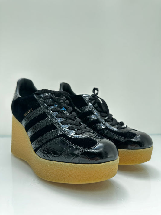 Gucci X Adidas Black Leather & Suede Sneaker Wedges, 41