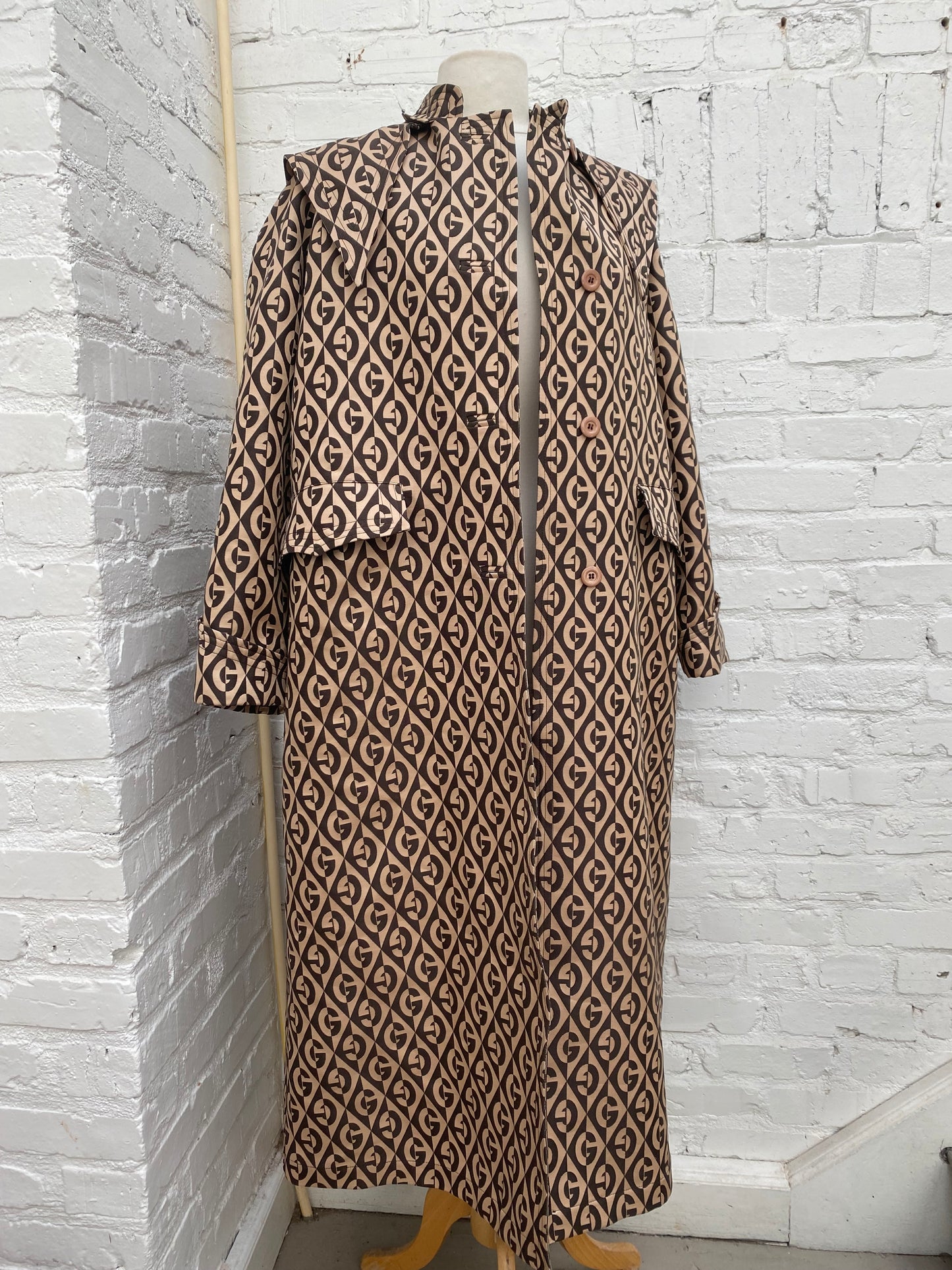Gucci Brown Logo Print Trench Coat, 40